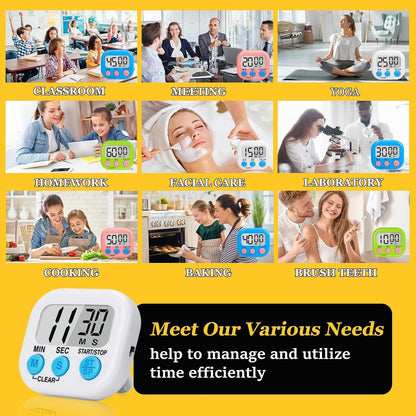 12 Pack Digital Kitchen Timers for Cooking, Loud Alarm Large LCD Display Magnetic Classroom Timers for Teachers Kids, Extensively Use in Classroom, Cooking, Meeting, Gym