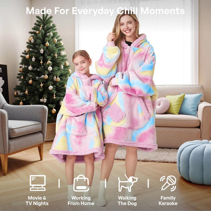Giggling Getup Wearable Blanket Hoodie for Adults Gifts for Teen Girls Sister Women Sherpa Fleece Printed Hooded Blanket Sweatshirt Warm Cozy with Pocket & Sleeves Beige Cat