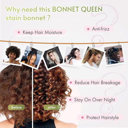 BONNET QUEEN Silk Bonnet for Sleeping for Women Satin Bonnet Night Cap for Curly Hair with Tie Band, Single Layer, Cream Pink