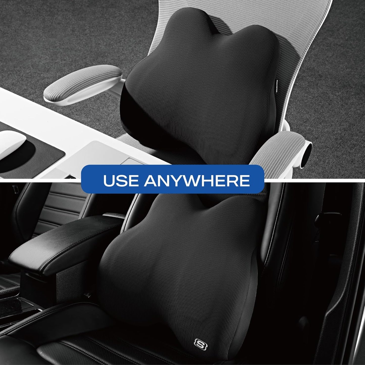 Skechers Memory Foam Lumbar Pillow,Lumbar Support Pillow for Office, Chair Lower Back Pain Relief Lumbar Pillow, Ergonomic Design Back Support Pillow for Office Chair, Car, Home, Travel,Black