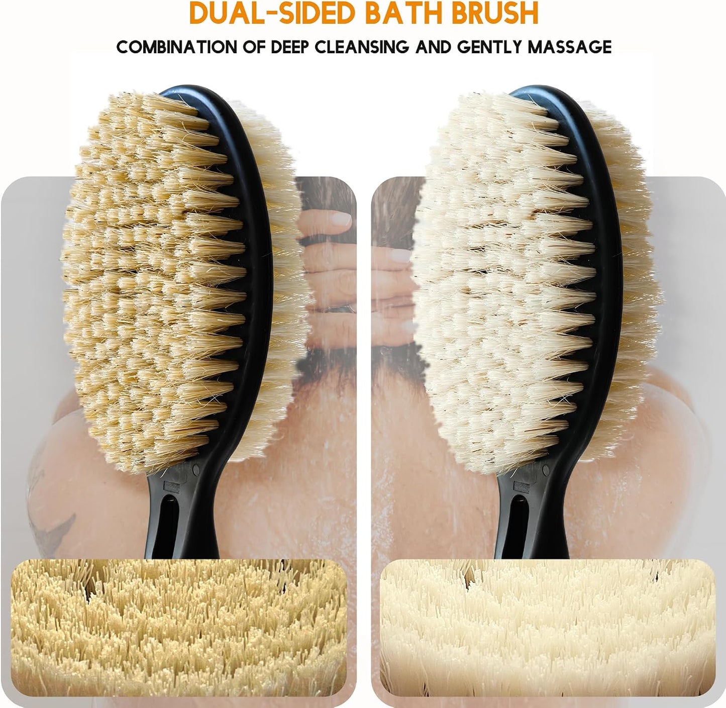 Gobiteli Back Scrubber with Soft and Stiff Bristles, 17''-25'' Long Handle Dual-Sided Shower Brush for Body for Deep Cleaning