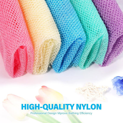 UJFQBH 3 Pieces African Bath Sponge African Net Long Net Bath Sponge Exfoliating Shower Body Scrubber Back Scrubber Skin Smoother,Great for Daily Use (Pink,Yellow,Purple)