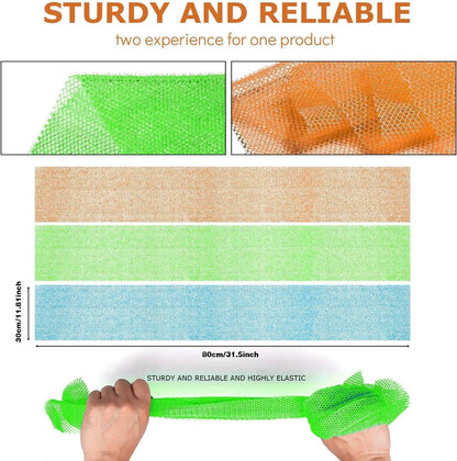UJFQBH 3 Pieces African Bath Sponge African Net Long Net Bath Sponge Exfoliating Shower Body Scrubber Back Scrubber Skin Smoother,Great for Daily Use (Pink,Yellow,Purple)