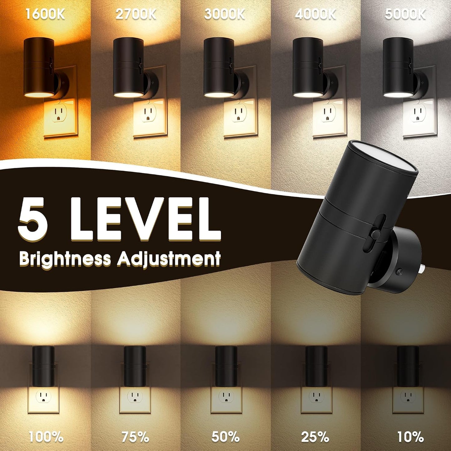 Briignite Night Lights Plug into Wall, Modern LED Night Light Plug in, Dusk to Dawn Sensor,Amber Night Light 0-100LM Adjustable Brightness, Dimmable NightLight for Hallway, Bedroom, Stairway, 2 Pack