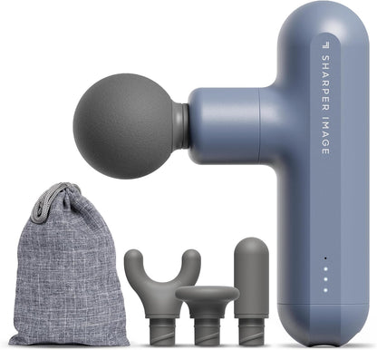 Sharper Image Deep Tissue Percussion Massage Gun, Powerboost Move Evo Hot & Cold Rechargeable Handheld Massager, 4 Adjustable Speeds, 5 Attachment Heads & Carrying Case, for Muscle Pain Relief, Blue