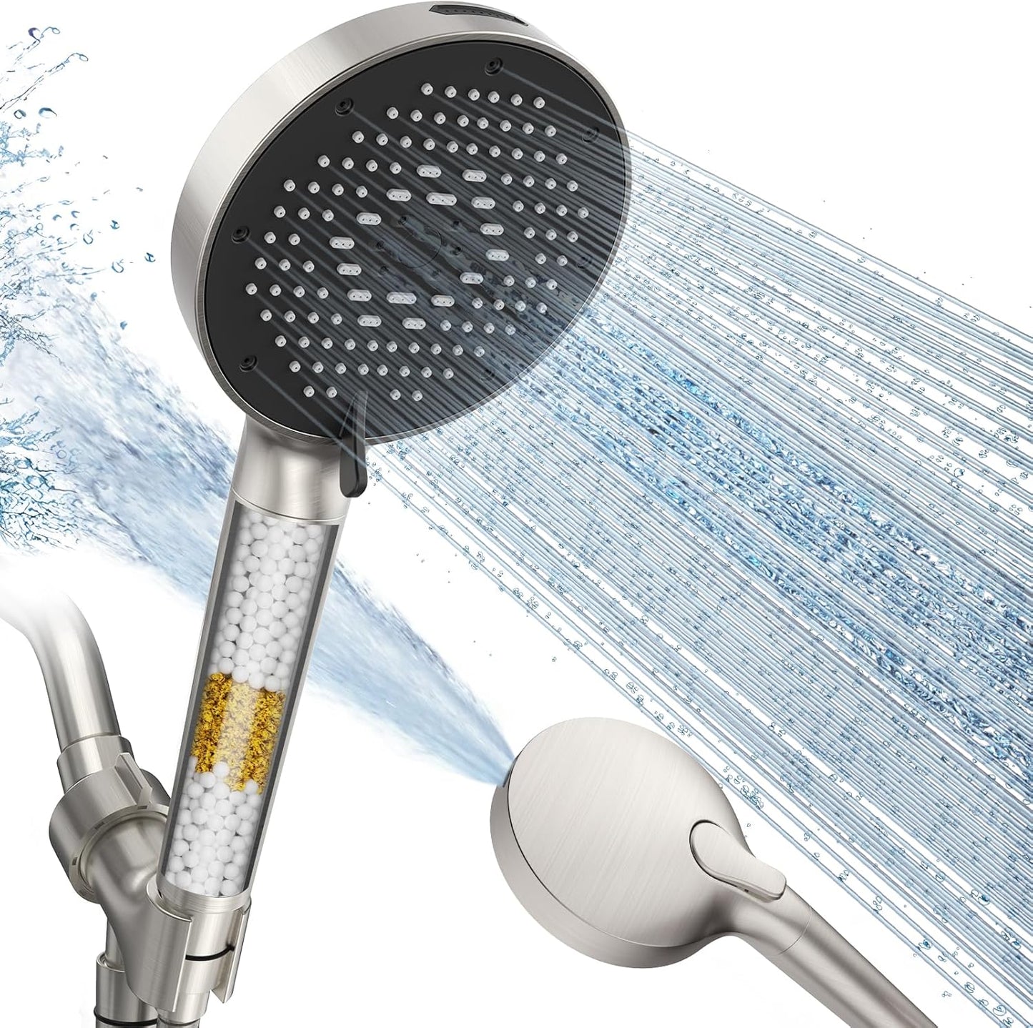 SR SUN RISE NSF Certified Filtered Shower Head with Handheld for Hard Water to Remove Chlorine High Pressure 9-Spray Setting (with Power Wash) Anti-Clog Nozzles (1 Filter, Chrome Silver)