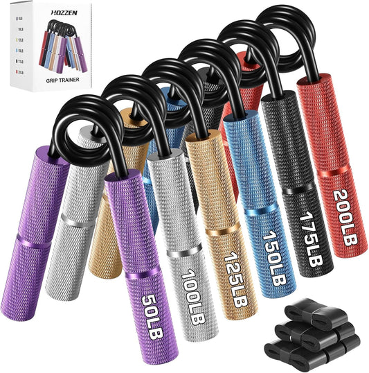 Hozzen Grip Strength Trainer, 6 Pack Grip Strength Trainer Set (50-350LB), No Slip Hand Grip Strengthener, Wrist Forearm Strengthener with Grip Tape for Strength Training, Exercise, Injury Recovery