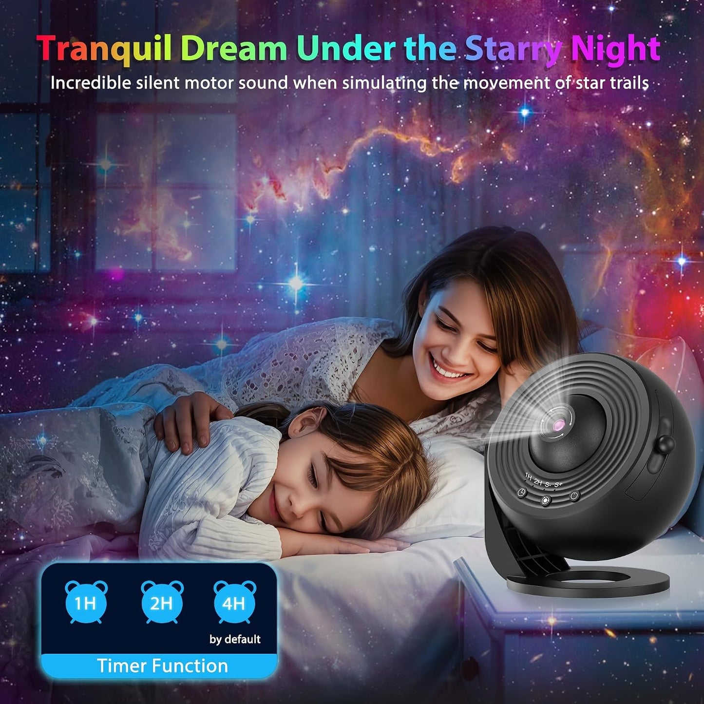 Galaxy Projector for Bedroom, HD Image Star Projector Galaxy Light Adjustable Knob, 13 Film Discs Planetarium Projector for Kids, 360° Rotating 1/2h Timer Simple 3-Button Control Black&White