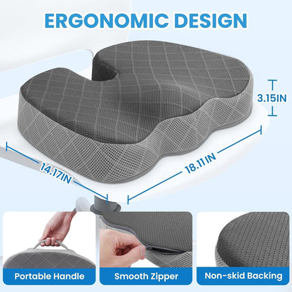 TushGuard Seat Cushion - Memory Foam Sitting Pillow for Office Chair, Car Seat, Airplane, Bleacher - Sciatica & Hip & Coccyx Pain Relief Desk Chair Cushion for Long Sitting Office Workers, Car Drivers