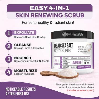 pureSCRUBS Premium Cucumber Body Scrub Set, Exfoliating Dead Sea Salt Scrub
