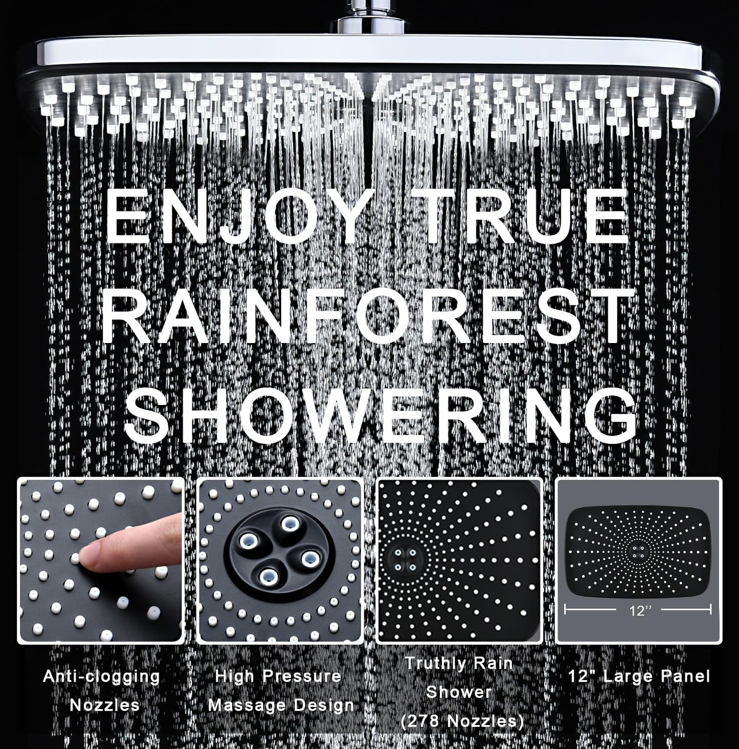 Rain Shower Head with Handheld Showerhead, Black 1.75GPM 460311