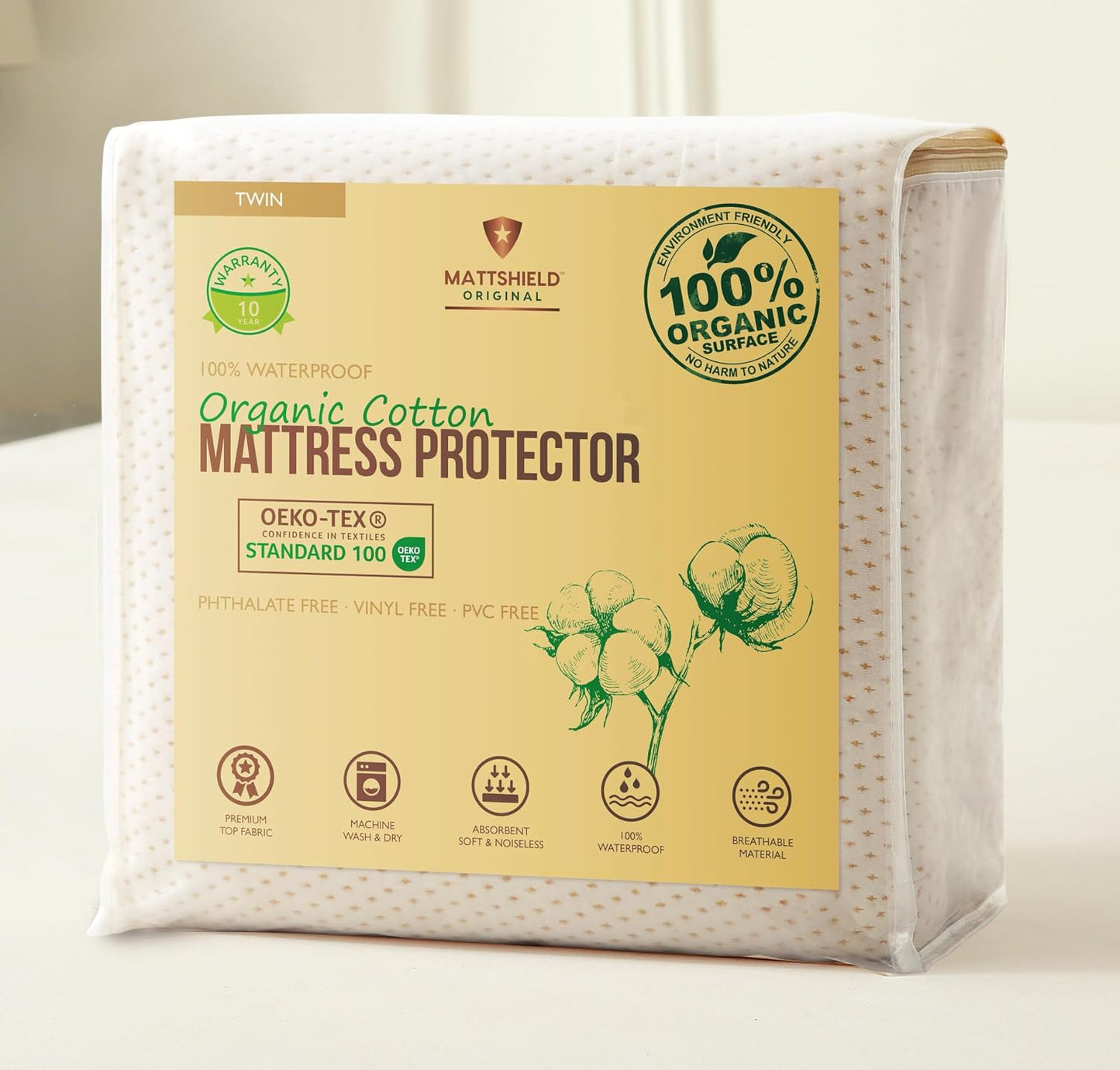 Waterproof Organic Mattress Protector Queen Size – Premium Soft Organic Cotton Surface Mattress Cover – Noiseless & Breathable 250 GSM Mattress Pad – Deep Pocket Fitted Design