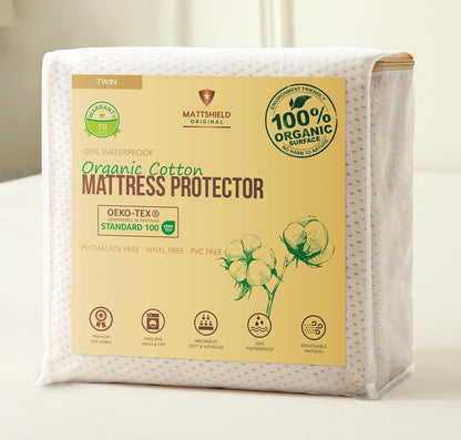 Waterproof Organic Mattress Protector Queen Size – Premium Soft Organic Cotton Surface Mattress Cover – Noiseless & Breathable 250 GSM Mattress Pad – Deep Pocket Fitted Design