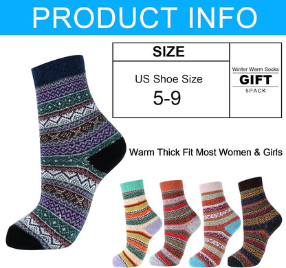 YANGYANG 5 Pairs Winter Warm Thick Crew Knit Socks for Women, Christmas Gifts, Stocking Stuffers