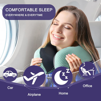 napfun Neck Pillow for Traveling, Upgraded Travel Neck Pillow for Airplane 100% Pure Memory Foam Travel Pillow for Flight Headrest Sleep, Portable Plane Accessories, Light Grey