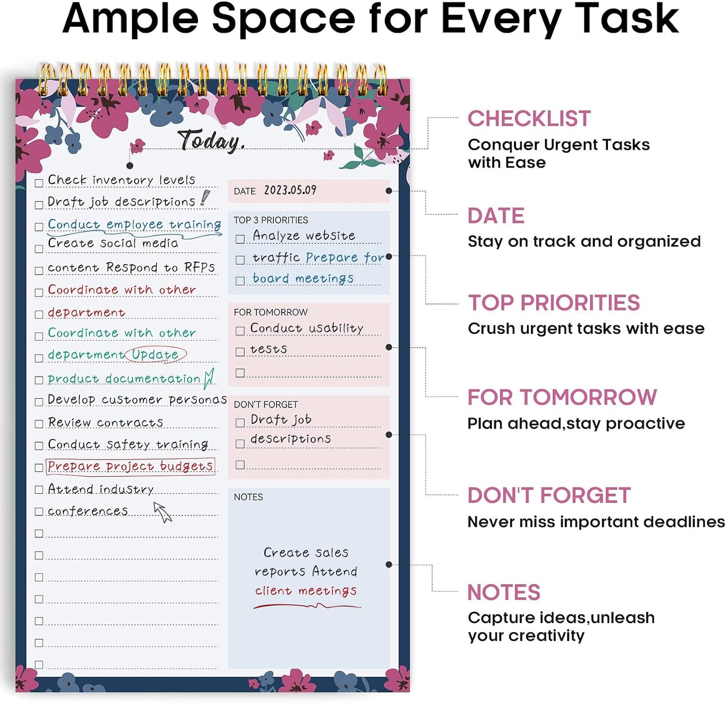 Taja To Do List Notepad - To Do List Notebook for Work with 52 Sheets, 9.8" x 6.5", Undated Daily Planner Perfect for Daily Tasks and Goal Setting, Notepad Suitable for Office, Home & School - Violet Dream