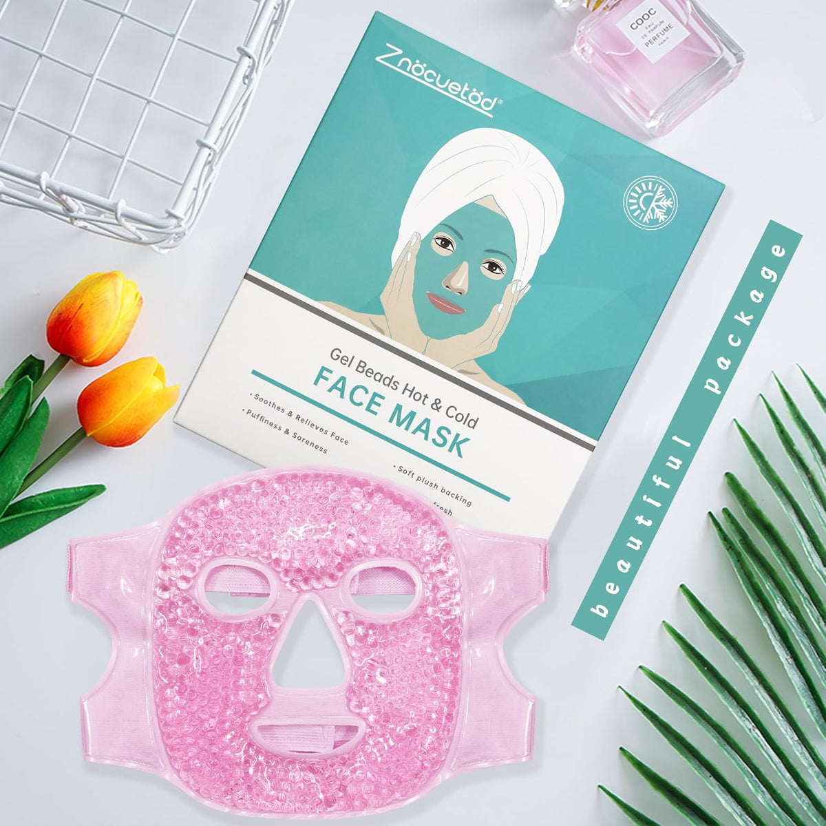 ZNÖCUETÖD Cold Face Ice Mask Facial Ice Pack, Hot Cold Compress for Face