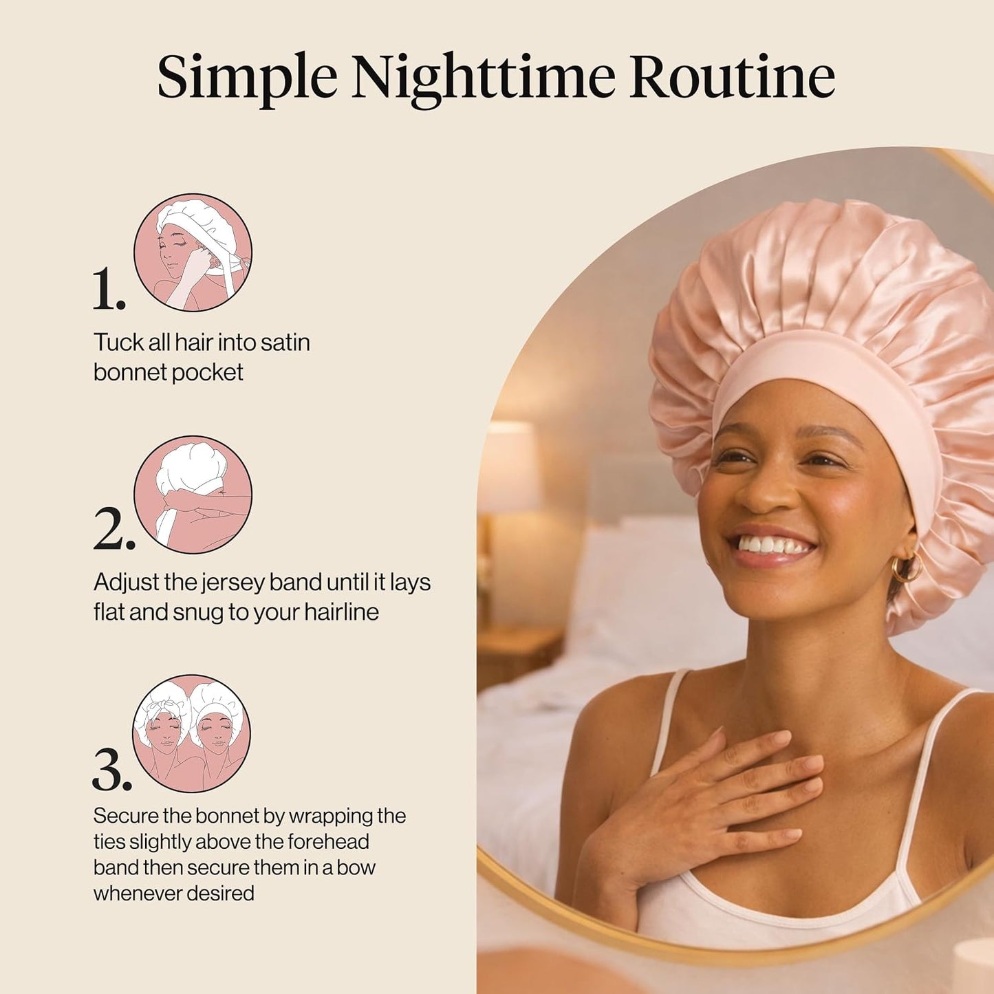Kitsch XL Satin Bonnet for Sleeping - Softer Than Silk Bonnet For Sleeping Women - Secure Fit, Adjustable, Night Cap For Curly & Textured Hair - Prevents Breakage, Tangles & Thinning - Blush