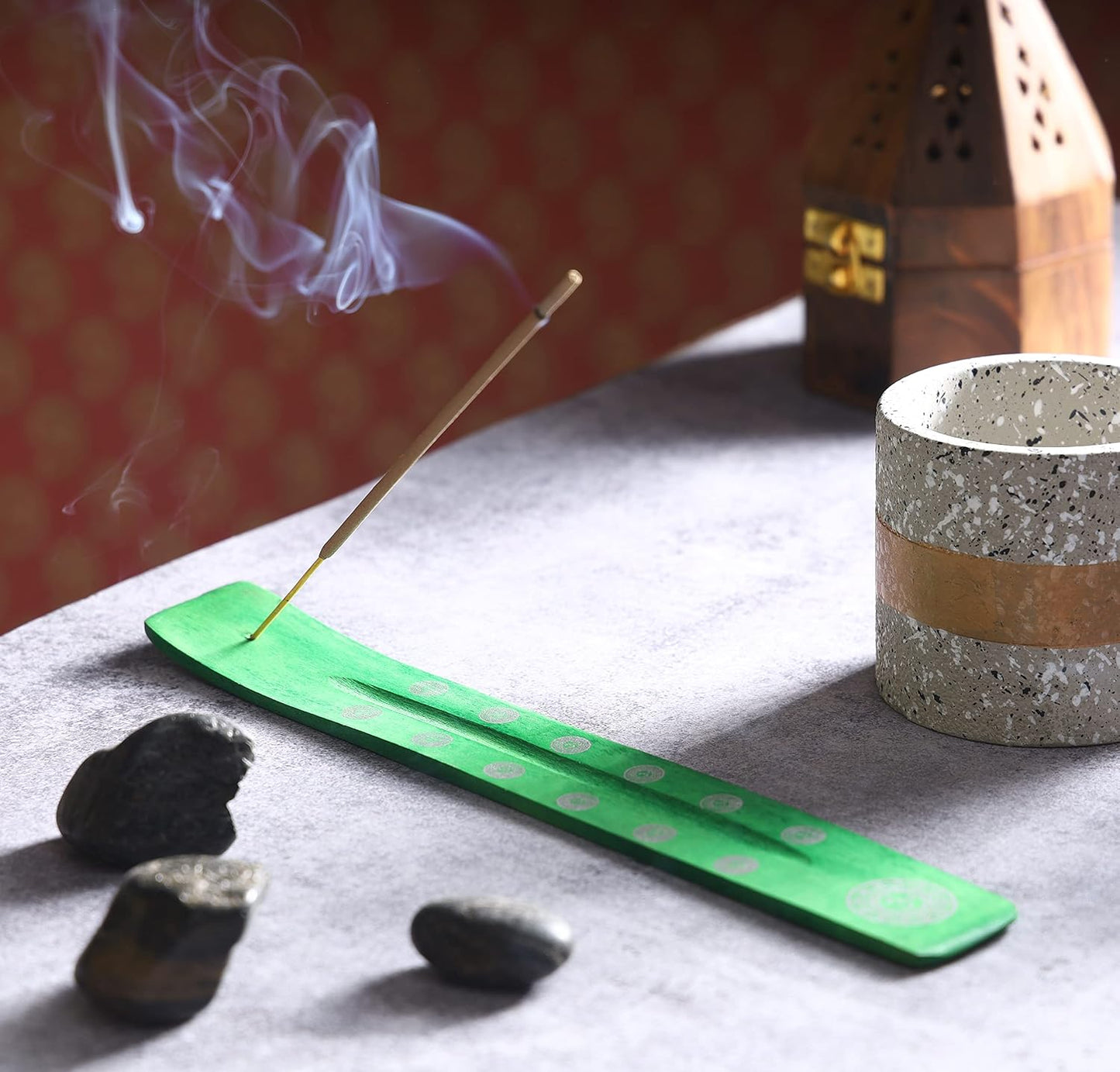 Bless-International Traditional-Handmade-Burner Wooden-Incense-Stick-Holder Ash-Catcher-Stand for-Aromatherapy-Meditation-Yoga (Incense Holder 10 inch(2 pcs))
