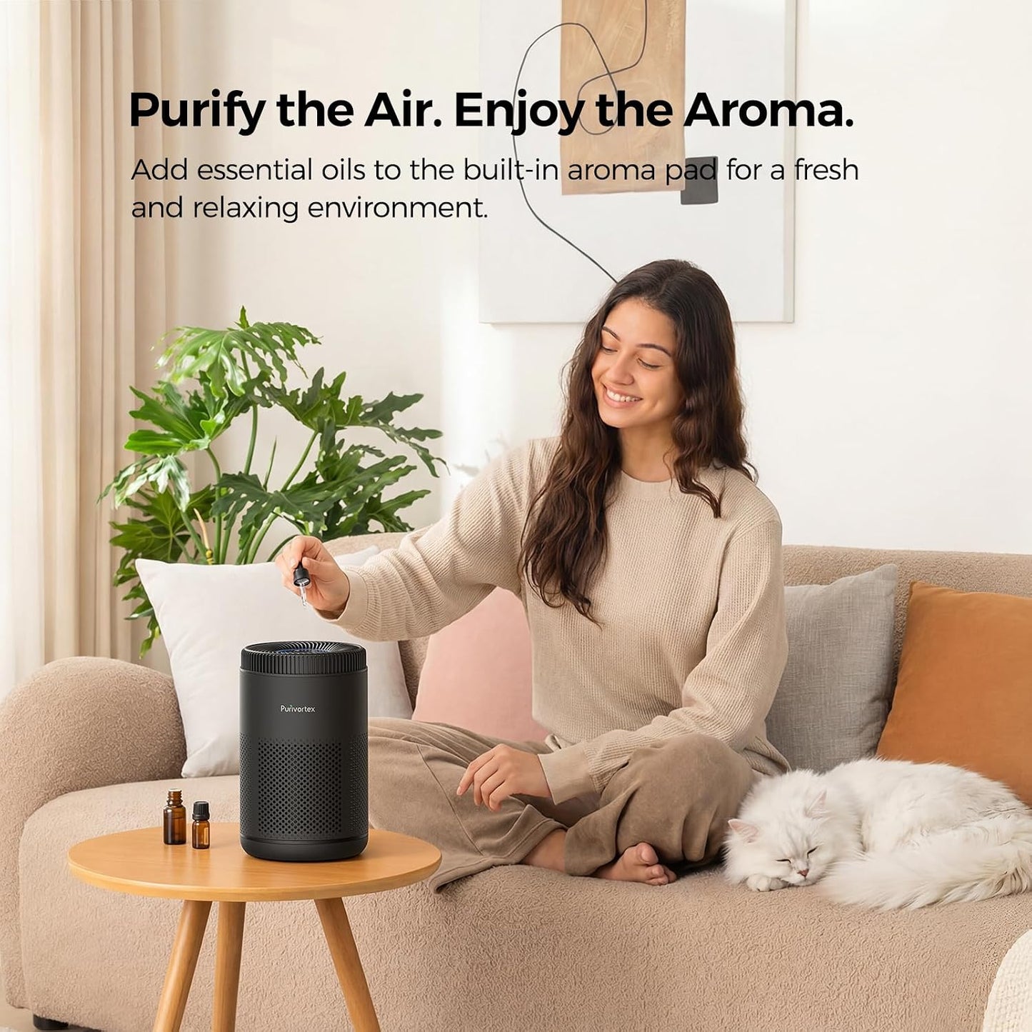 Purivortex Air Purifier for Bedroom, HEPA Air Purifier for Smoke, Dust, Pollen, Pet Dander, Odor & Hair, Quiet Portable Air Cleaner with Sleep Mode, Covers Up to 540 Sq Ft, AC300 Pro White