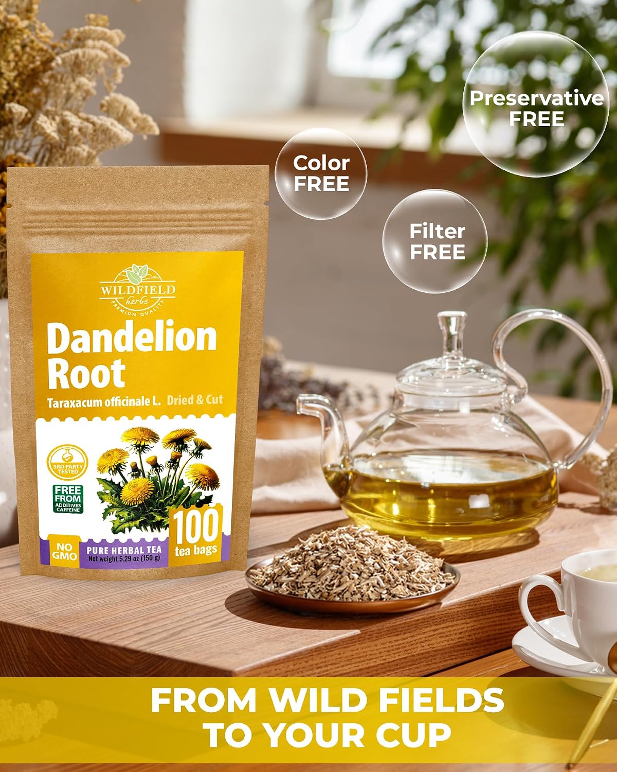 100 Bags Dandelion Root Tea Dandelion Tea Herbal (Taraxacum Officinale) - 100 Count 1.5g Bags Dried Herb Raíz De Diente De León