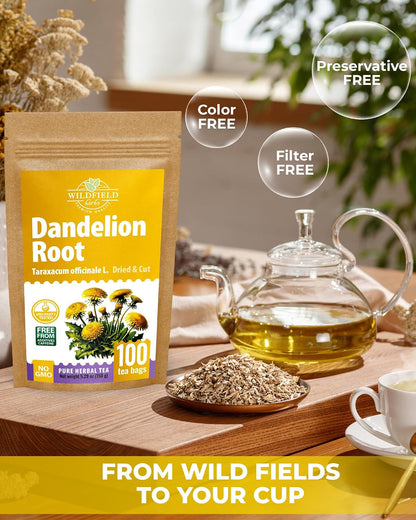 100 Bags Dandelion Root Tea Dandelion Tea Herbal (Taraxacum Officinale) - 100 Count 1.5g Bags Dried Herb Raíz De Diente De León