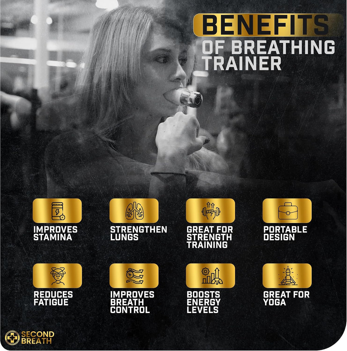 Second Breath Respiratory Trainer | Made with High Grade Silicone | Premium Lung Exerciser in Four Exotic Colors | Breathe Easier with Stronger Lungs | Portable & Easy to Clean (Black)