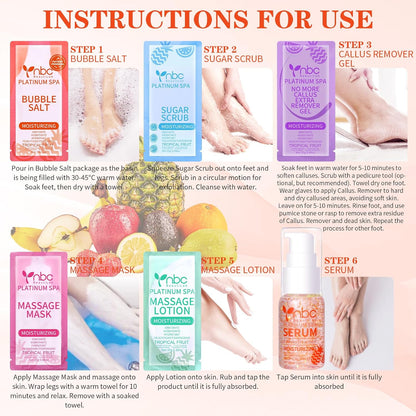 Pedicure Kit Foot Soak Set: Bubble Salt, Sugar Scrub, Massage Mask, Massage Lotion in a Box, 4 Step Foot Spa Kit for Dry Feet, Softens Calluses, Tired Feet（3 Set Lavender) - Colors A