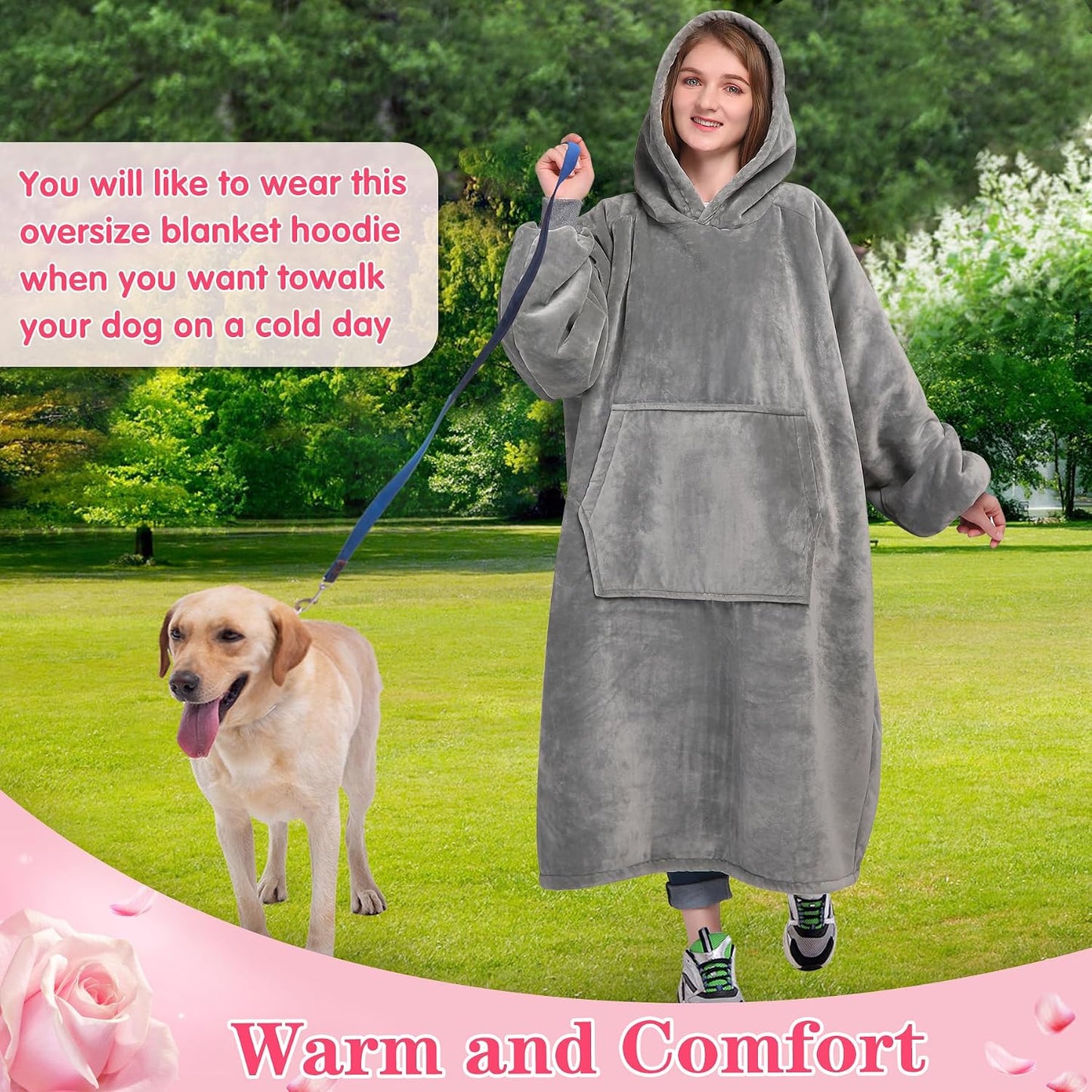 Waitu Wearable Blanket Sweatshirt Gifts for Women and Men, Warm and Cozy Giant Blanket Hoodie, Thick Flannel Blanket with Sleeves and Giant Pocket - Dark Gray