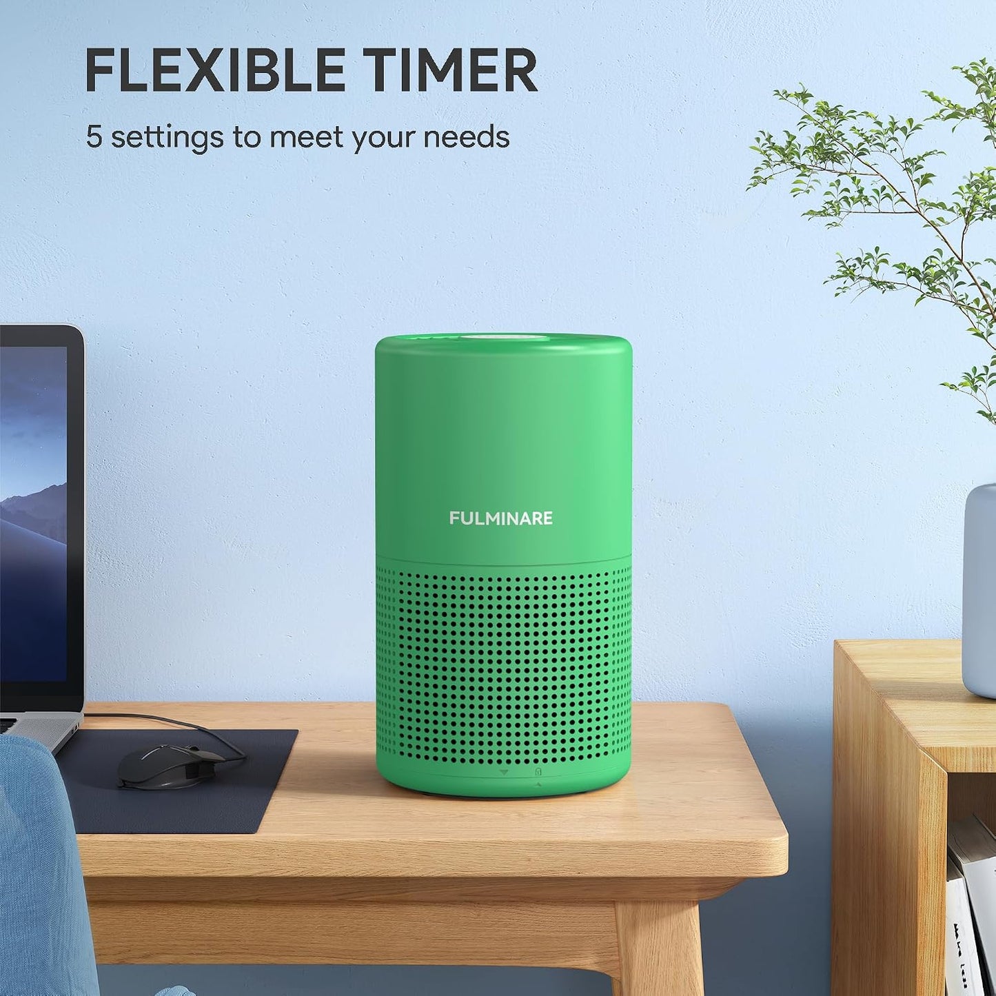 FULMINARE Air Purifiers for Home Bedroom H13 HEPA Air Purifier, 3 Speeds, Timer, 24dB, Small Mini Air Purifier with Night Light, Sage Green