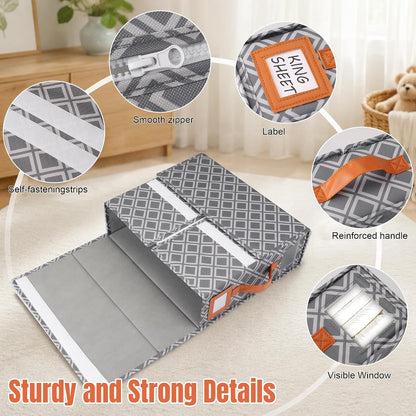Large Bed Sheet Organizers and Storage for Linen Closet, Grey