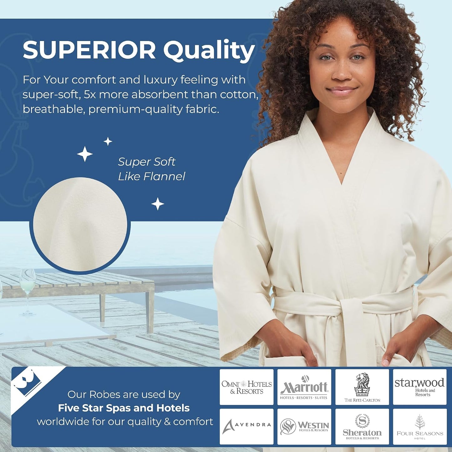 MONARCH Unisex Chamois Microfiber Spa Kimono Robe – Soft Lightweight Fabric, Generously Sized Hotel & Spa Robe with Pockets