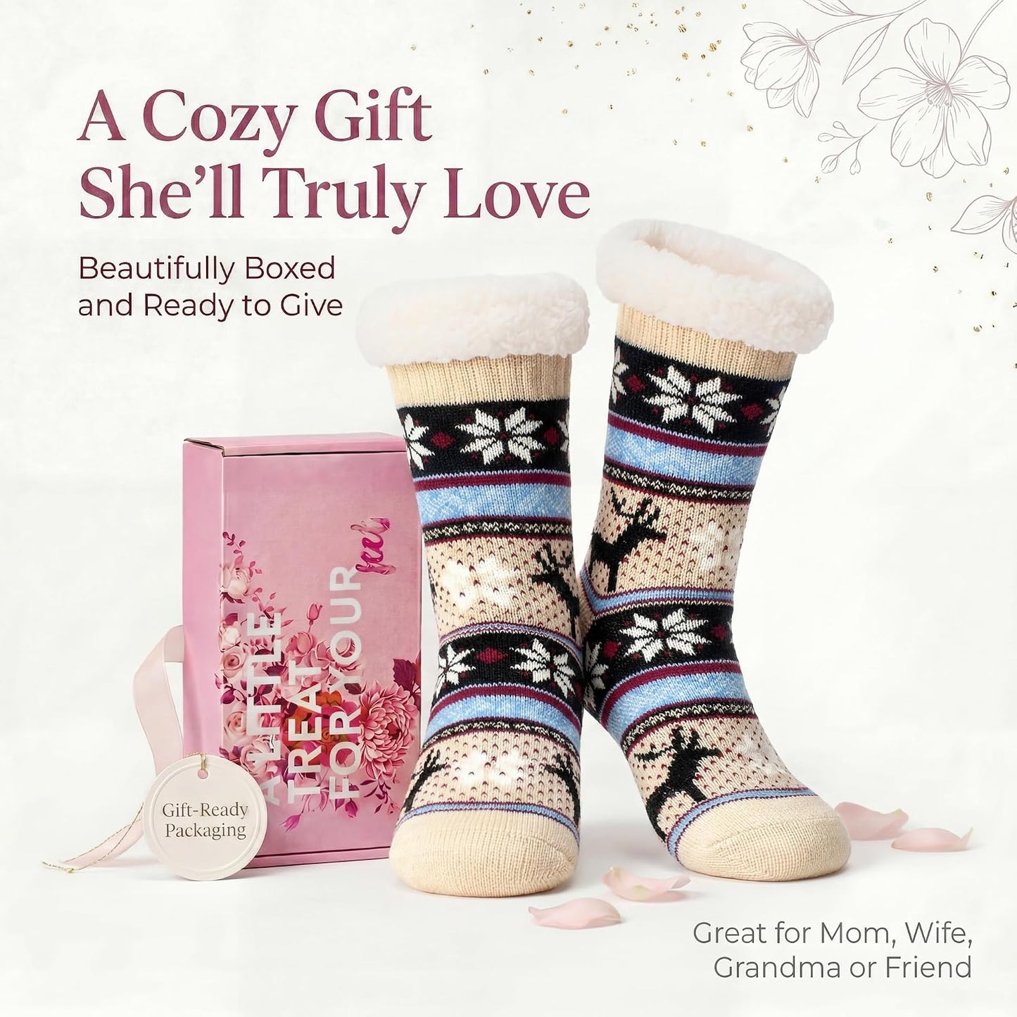 Cozylook Fuzzy Slipper Socks for Women with Grips Warm Cozy Soft Non-Slip Winter Socks Cozy Gift Idea