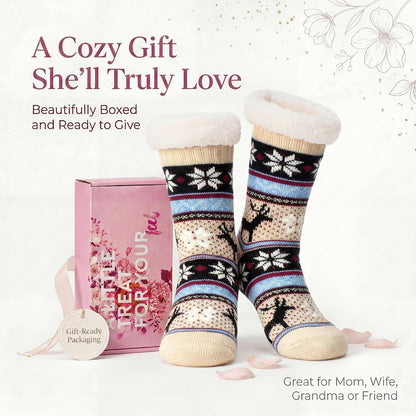 Cozylook Fuzzy Slipper Socks for Women with Grips Warm Cozy Soft Non-Slip Winter Socks Cozy Gift Idea