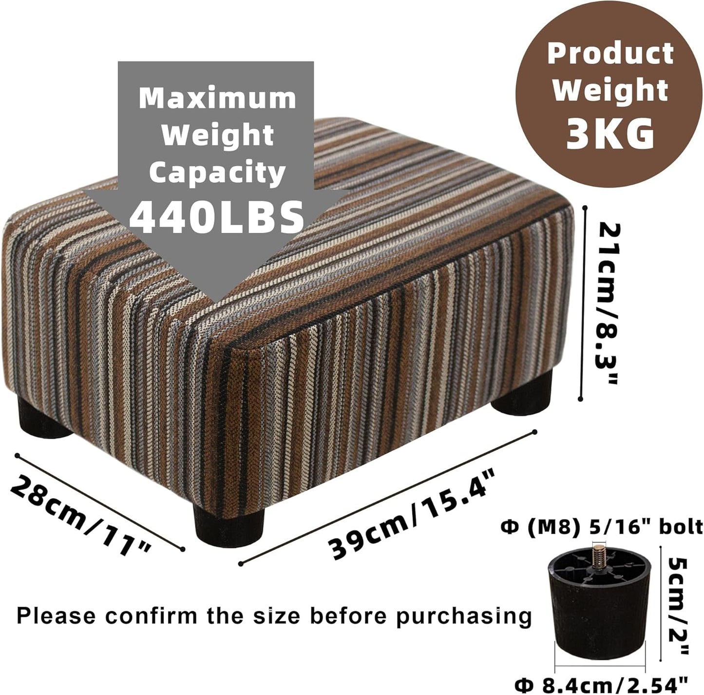 CAROLMADE Small Foot Stool Ottoman Footstool with Legs Under Desk Footrest for Living Room Bedroom and Office,Linen-Grey