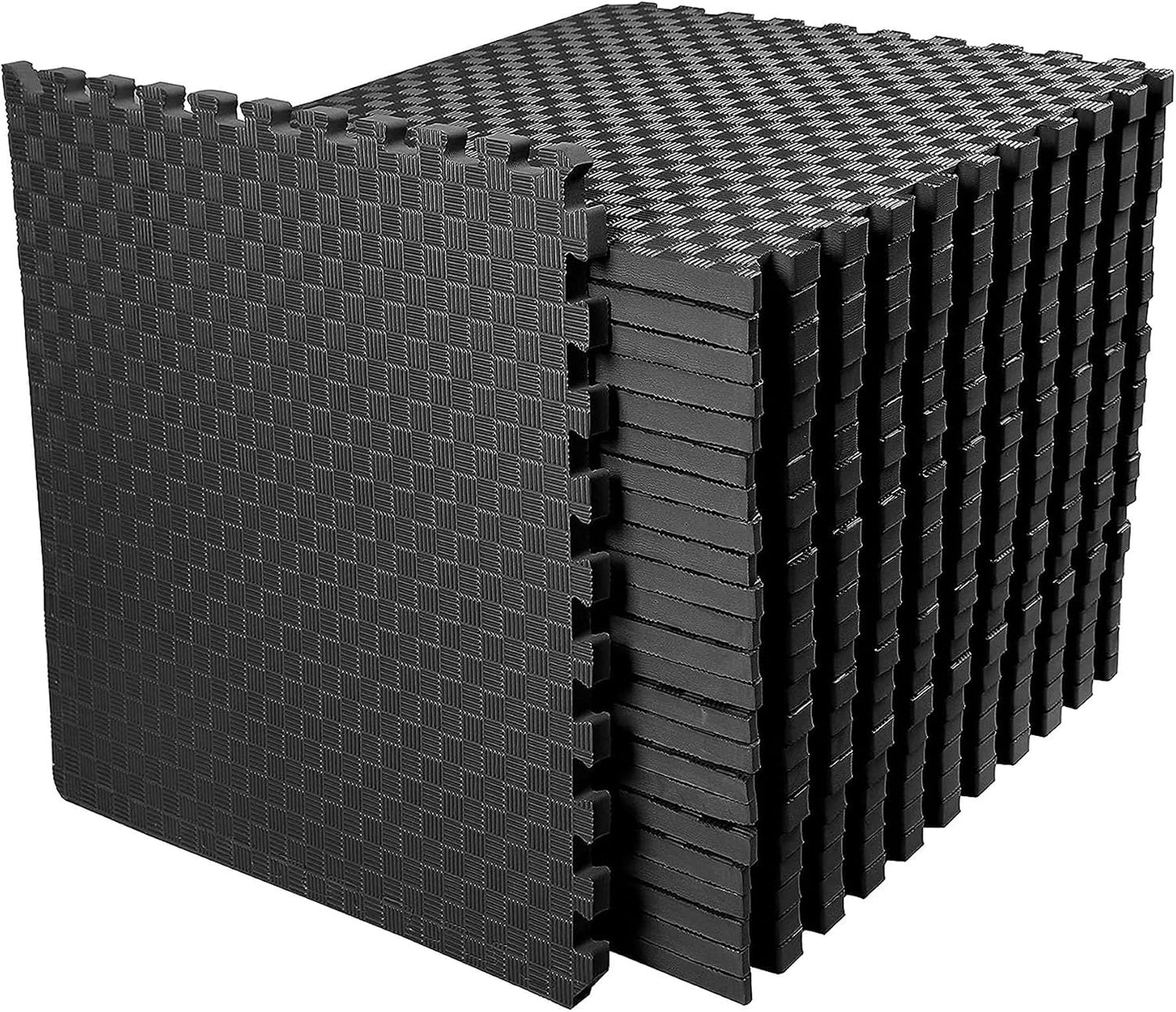 BalanceFrom Puzzle Exercise Mat 1/2" Thick, EVA Interlocking Foam Floor | Tiles for Home Gym, Mat for Home Workout Equipment, Floor Padding for Kids, Black, 24 in x 24 in x 1/2 in, 144 Sq Ft-36 Tiles