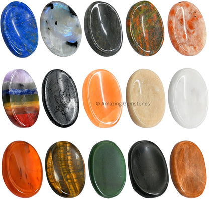 Amazing Gemstone Labradorite Thumb Worry Stone, Anxiety Stone, Healing Crystals - Piedra Crystal Fidget for Gift, Meditation, Calming, Relaxation, Stress Relief - Colors B