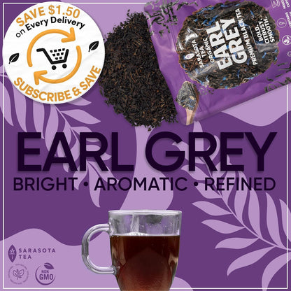 Organic Earl Grey Tea 1 lb (16 Oz) – USDA Certified Organic Black Tea with Natural Bergamot Flavor – Aromatic Loose Leaf Tea for Hot or Iced Tea – Non-GMO Bulk Resealable Bag