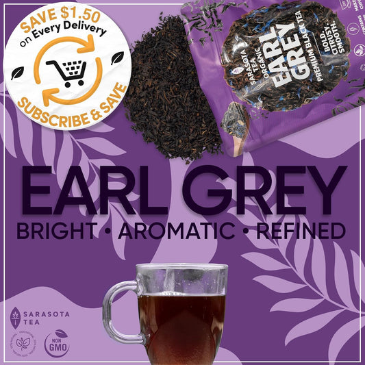 Organic Earl Grey Tea 1 lb (16 Oz) – USDA Certified Organic Black Tea with Natural Bergamot Flavor – Aromatic Loose Leaf Tea for Hot or Iced Tea – Non-GMO Bulk Resealable Bag