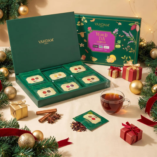 VAHDAM World Top 20 Favourites Tea Sampler Set | Loose Leaf Tea (100+ Cups) | Tea Variety Pack with Green, Herbal, Black & Chai Brew | Vacuum Sealed For Freshness | Brew Hot & Cold