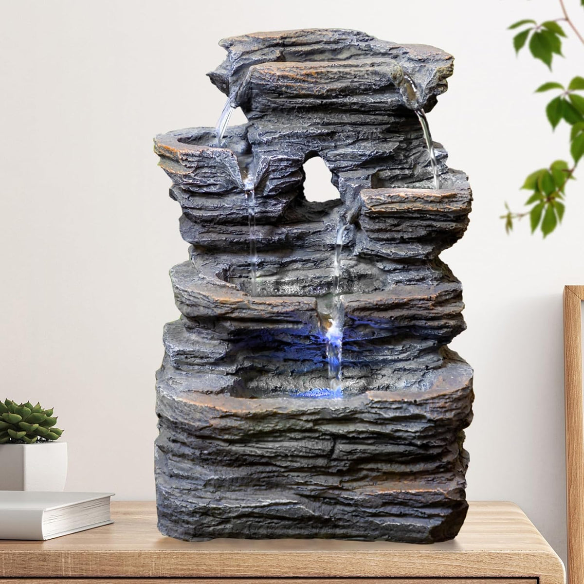 Ferrisland Tabletop LED Light Meditation Indoor Waterfall Fountain
