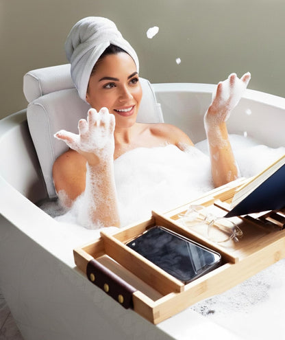 Everlasting Comfort Luxury Bath Pillows for Tub with Head and Neck Support - Non-Slip Bathtub Pillow with Suction Cups, Quick-Drying Mesh & Drying Hook - Jacuzzi & Spa Accessories for Women - Gray