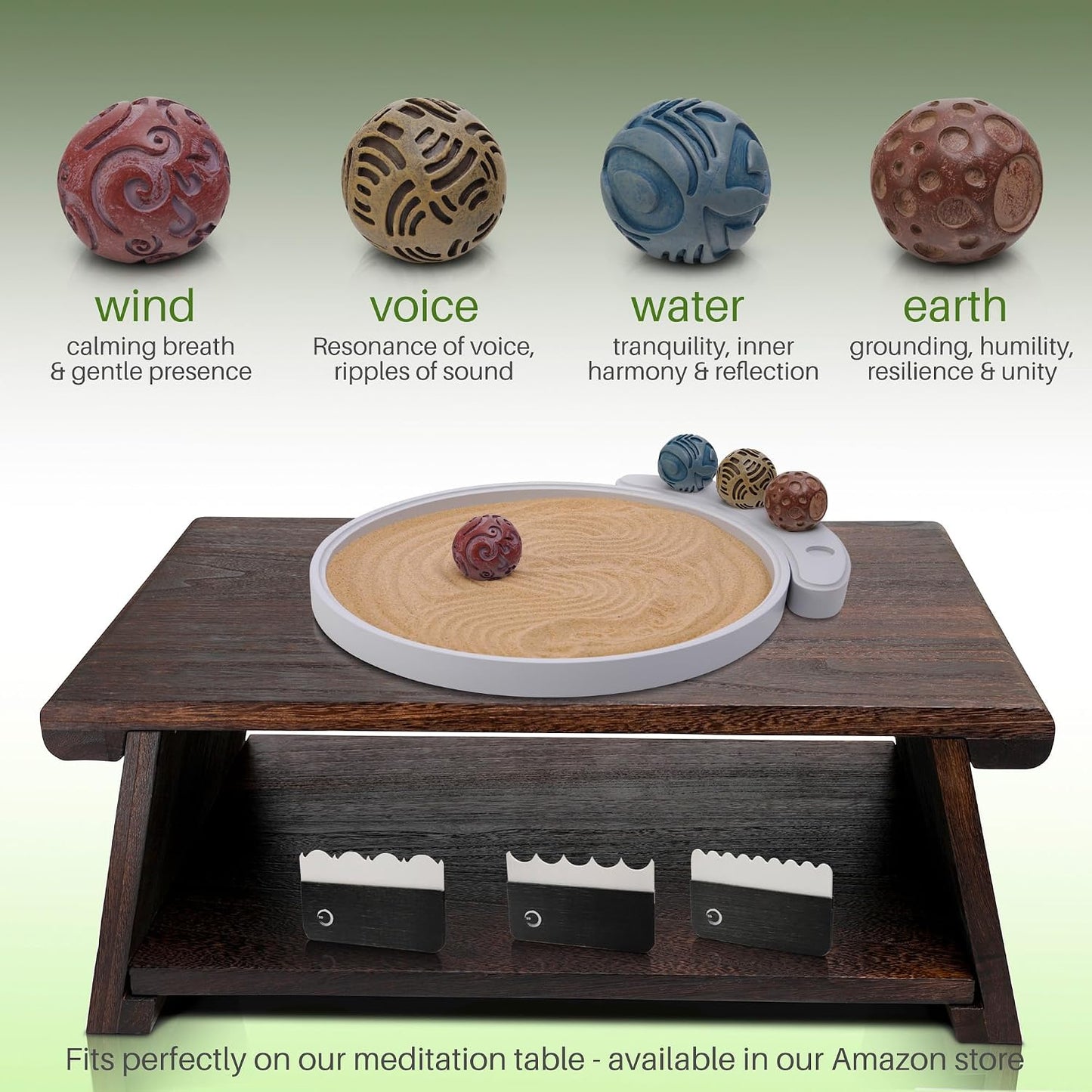 ENSO Zen Garden for Desk, Japanese Bamboo Sand Tray Therapy Kit | Lead-Free Granite Stone, Patented Elemental Design, 1-Inch Deep Bamboo Base, Includes Rake and Brush, Adult and Kids Use