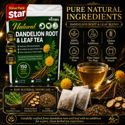 WOTIHA 60 Count Premium Dandelion Root Tea Bags - 100% Natural Roasted, Supports Liver & Kidney Health, Digestion & Immunity, Caffeine-Free, Additive-Free, Gluten-Free, Vegan.