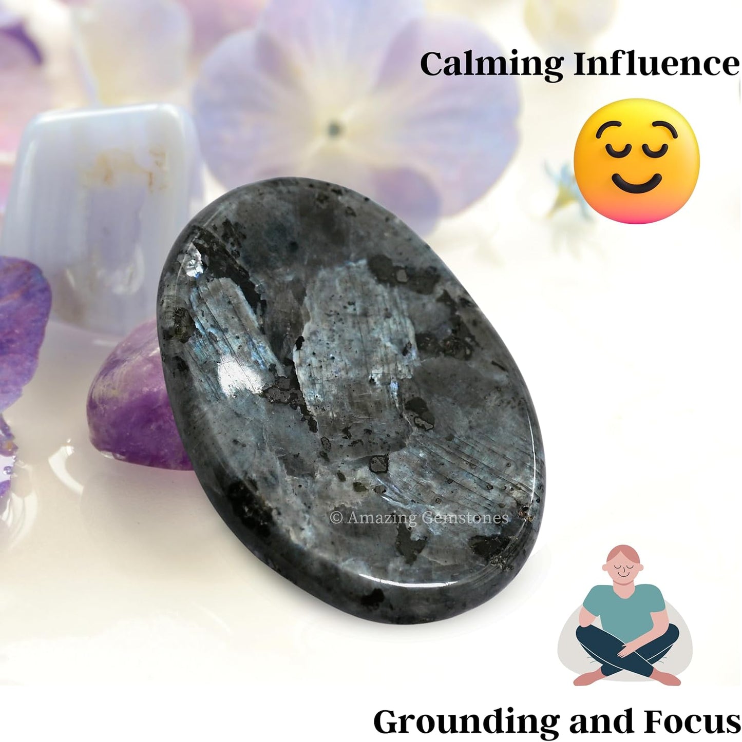 Amazing Gemstone Labradorite Thumb Worry Stone, Anxiety Stone, Healing Crystals - Piedra Crystal Fidget for Gift, Meditation, Calming, Relaxation, Stress Relief - Colors B