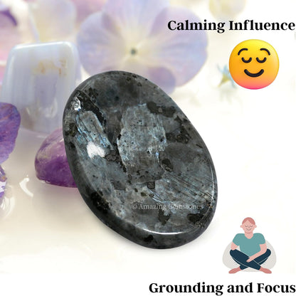 Amazing Gemstone Labradorite Thumb Worry Stone, Anxiety Stone, Healing Crystals - Piedra Crystal Fidget for Gift, Meditation, Calming, Relaxation, Stress Relief - Colors B