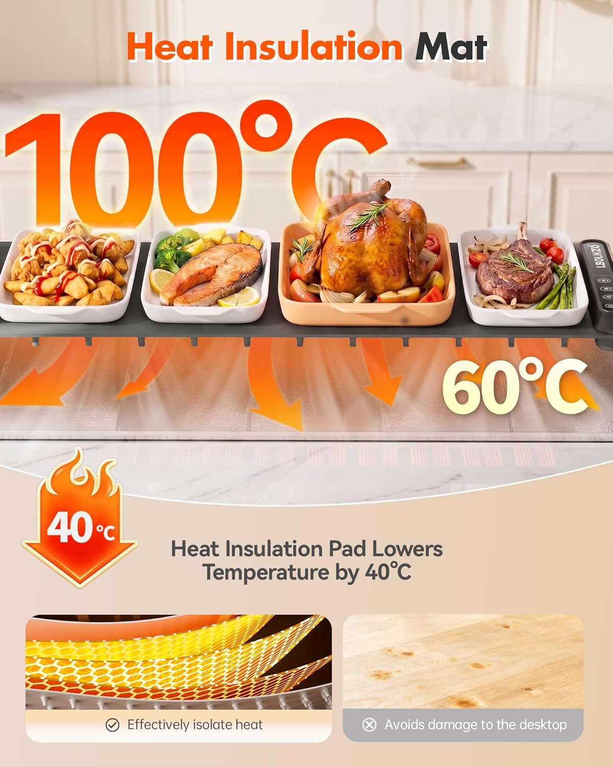 Warming Mat For Food Extra Large 36"x16" 580W Food Warming Mat With Heat Resistant Pad,Chafing Dishes for Buffet 6 Temp 6 Hour,Roll Up Food Warmers for Parties Buffet for Catering Gatherings