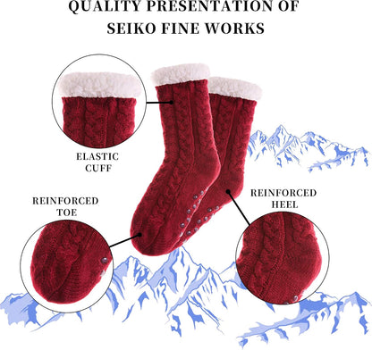 SDBING Women's Winter Super Soft Warm Cozy Fleece Lined Fuzzy Slipper Socks with Grippers