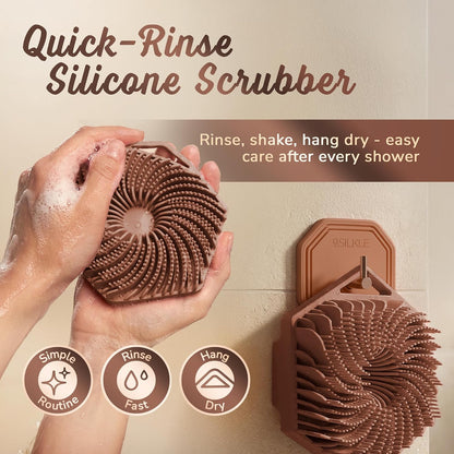 SILKLE Silicone Body Scrubber – Gentle Exfoliating Shower Scrubber for Body & Bath, Silicone Shower Brush & Loofah Alternative – Non-Slip Silicone Body Brush, Quick Dry, Hygienic - Pink