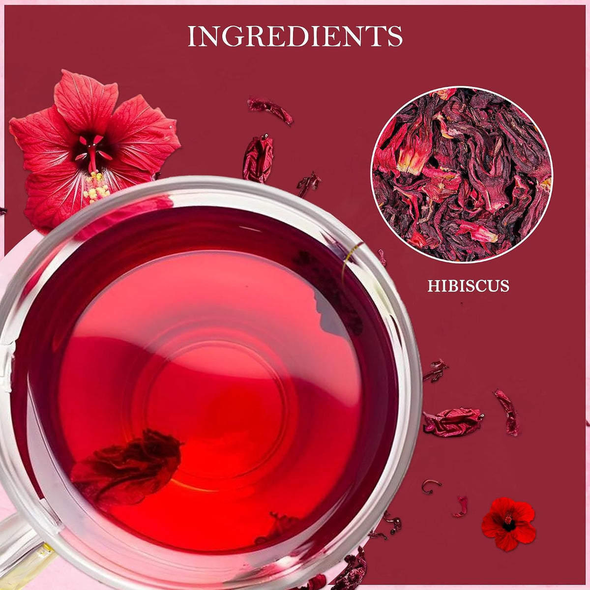 Hibiscus Herbal Tea (100 gm/3.5 oz), Natural Herbal Infusion, 50 Tea Bags